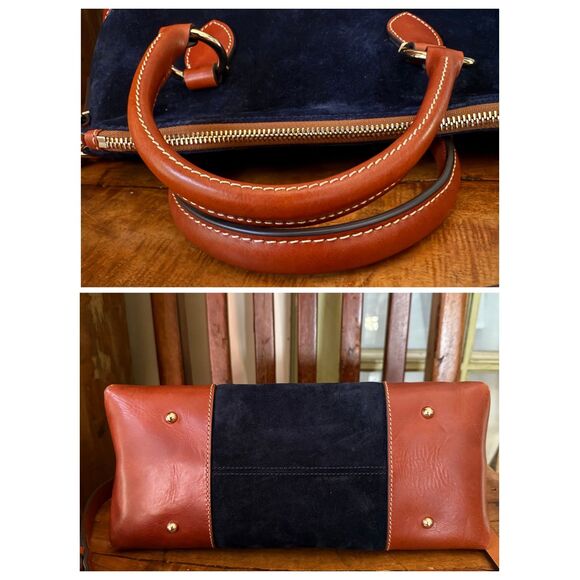 Dooney & Bourke Florentine Leather Suede Satchel Navy Cognac Crossbody Bag - Picture 5 of 15